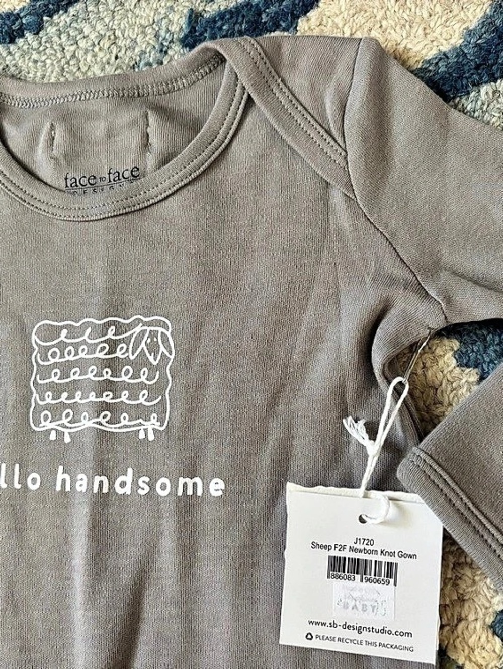 face+face Steven Baby Gray Knotted Gown Sleep Sheep NWT - Picture 2 of 4
